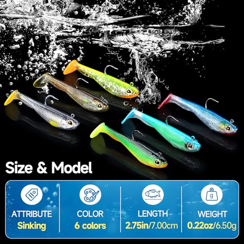 PLUSINNO Fishing Lures, Trout Pike Walleye Bass Fishing Jig Heads,  Pre-Rigged Soft Swimbaits with Ultra-Sharp Hooks, Bass Lures with Paddle  Tail, Fishing Bait for Saltwater & Freshwater…