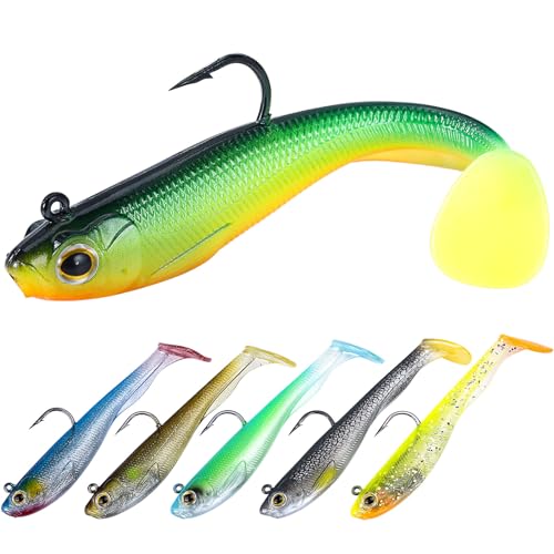 Pre-Rigged Jig Head Soft Fishing Lures Paddle Tail Swimbaits for